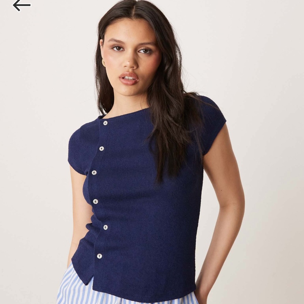 Blue button top